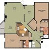 Floor plan for 2 beds, 2 baths, 1300 sqft